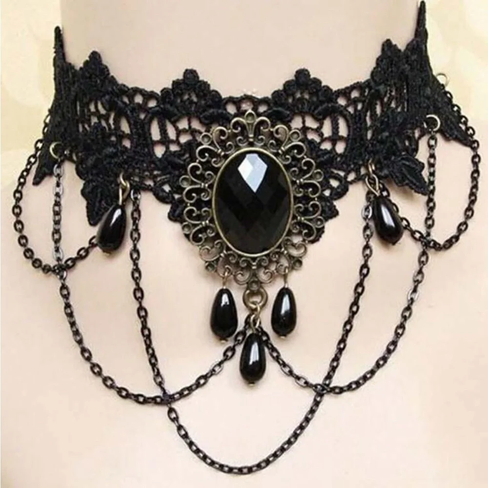 Goth Black Lace Choker Necklace